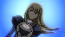 Rule 34 | 1girl, ahoge, armor, artoria pendragon (fate), blonde hair, fate/stay night, fate/unlimited blade works, fate (series), green eyes, long hair, saber (fate), smile, solo, type-moon