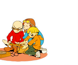 Rule 34 | 3boys, bald, blonde hair, boots, bowl cut, brown hair, codename: kids next door, constricted pupils, controller, closed eyes, game controller, goggles, goggles on head, green eyes, hat, hogarth pennywhistle gilligan jr, numbuh 2, hood, hoodie, kneeling, crossed legs, male focus, motion lines, multiple boys, numbuh 1, open mouth, playing games, shorts, sitting, smile, sunglasses, sweatdrop, t k g, wallabee beetles