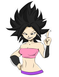 Rule 34 | 10s, 1girl, absurdres, artist request, bare shoulders, black eyes, black hair, breasts, caulifla, dragon ball, dragon ball super, female focus, highres, looking at viewer, medium breasts, simple background, smile, solo, spiked hair, white background