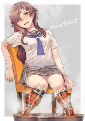 Rule 34 | android, android girl (itou), blue necktie, blush, bra, brown eyes, brown hair, brown sailor collar, brown skirt, bubble, commentary request, english text, feet out of frame, fingernails, glowing hot, grey background, grey shirt, head tilt, highres, hot tub, itou (onsoku tassha), joints, knees together feet apart, leaning back, mechanical legs, mechanical parts, melting, necktie, nervous sweating, one eye closed, open mouth, original, panties, pantyshot, pleated skirt, robot joints, sailor collar, school uniform, see-through, serafuku, shirt, short sleeves, sitting, skirt, solo, speech bubble, steam, sweat, underwear, washbowl, wet, wet clothes, wet shirt, white bra, white panties
