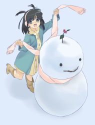 Rule 34 | 1girl, open mouth, piyodera mucha, scarf, smile, snowman, solo