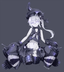 Rule 34 | 10s, 1girl, 2014, abyssal ship, amputee, black gloves, choker, colored skin, cowboy shot, dated, destroyer princess, double amputee, flat chest, gloves, grey eyes, groin, hat, highres, kantai collection, long hair, nagian, navel, no legs, school uniform, serafuku, side ponytail, signature, skirt, sleeveless, solo, thighhighs, torn clothes, torn skirt, white hair, white skin