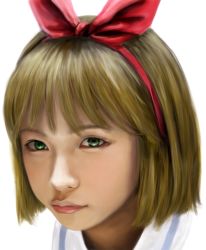 Rule 34 | 1girl, annaka haruna, bow, dotechin, green eyes, hair bow, lips, nichijou, orange hair, photorealistic, portrait, realistic, short hair, solo