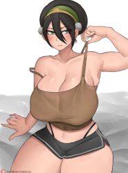 Rule 34 | 1girl, ass, avatar: the last airbender, avatar legends, bob (bobtheneet), breasts, shorts, tank top, thick thighs, thighs, toph bei fong