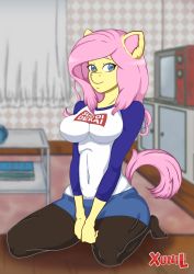Rule 34 | absurdres, black pantyhose, breasts, fluttershy, furry, furry female, highres, large breasts, my little pony, my little pony: friendship is magic, pantyhose, personification, pony (animal), self-upload, solo, uzaki-chan wa asobitai!