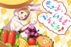 Rule 34 | 10s, 1boy, animal hood, bad id, bad pixiv id, blush, bowl, brown hair, rabbit hood, food, food on face, green eyes, himeno kanon, hood, idolmaster, idolmaster side-m, in bowl, in container, in food, looking at viewer, male focus, nyangvh, oversized object, rice, rice on face, shorts, solo, ^^^, surprised