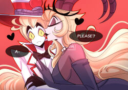 1boy 1girl adylaineart couple demon_boy demon_girl dress hazbin_hotel husband_and_wife kiss kissing_cheek lilith_(hazbin_hotel) long_hair lucifer_morningstar_(hazbin_hotel) very_long_hair