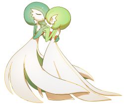 Rule 34 | 2girls, arm around waist, back, bob cut, closed eyes, closed mouth, colored skin, creatures (company), dancing, female focus, flat chest, from behind, full body, game freak, gardevoir, gen 3 pokemon, green hair, green skin, hair over one eye, hand on another&#039;s hip, hand up, happy, holding hands, interlocked fingers, looking at another, lotosu, multicolored skin, multiple girls, nintendo, pokemon, pokemon (creature), red eyes, short hair, simple background, smile, standing, tears, two-tone skin, white background, white skin, yuri