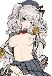 Rule 34 | 10s, 1girl, blue eyes, breasts, dakimakura (medium), has bad revision, hat, kantai collection, kashima (kancolle), looking at viewer, md5 mismatch, medium breasts, military, military uniform, nipples, resolution mismatch, silver hair, solo, tama (new island), twintails, uniform