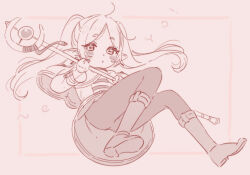 Rule 34 | 1girl, ahoge, ass, blush stickers, boots, brown background, capelet, closed mouth, commentary request, elf, frieren, from below, full body, holding, holding staff, jigatei (omijin), knee boots, long hair, long sleeves, looking at viewer, looking down, monochrome, orb, pantyhose, parted bangs, pointy ears, romaji text, shirt, shoe soles, short eyebrows, skirt, solo, sousou no frieren, staff, striped clothes, striped shirt, thick eyebrows, twintails, very long hair