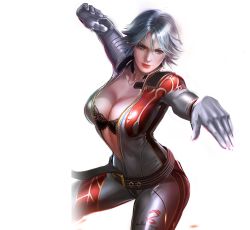 Rule 34 | 1girl, bra, breasts, brown eyes, christie (doa), cleavage, dead or alive, large breasts, official art, short hair, silver hair, solo, underwear