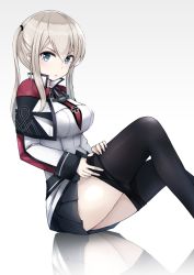 Rule 34 | 10s, 1girl, blonde hair, blue eyes, breasts, capelet, clothes pull, colis (regunm772), graf zeppelin (kancolle), highres, kantai collection, large breasts, long hair, miniskirt, pantyhose, pantyhose pull, skirt, solo, twintails, uniform