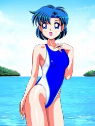 Rule 34 | 1990s (style), bishoujo senshi sailor moon, competition swimsuit, highleg, highleg swimsuit, mizuno ami, one-piece swimsuit, short hair, swimsuit, water