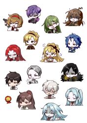 Rule 34 | 6+boys, 6+girls, absurdres, ahoge, angela (project moon), as-zero, ayin (project moon), benjamin (project moon), binah (project moon), black hair, blonde hair, blue hair, brown hair, carmen (project moon), chesed (project moon), dual persona, gebura (project moon), green hair, grey hair, hairband, high ponytail, highres, hod (project moon), hokma (project moon), lobotomy corporation, lobotomy corporation logo, long hair, malkuth (project moon), multiple boys, multiple girls, netzach (project moon), one side up, parted bangs, portrait, project moon, purple hair, red hairband, shaded face, short hair, sidelocks, simple background, sweat, tiphereth a (project moon), tiphereth b (project moon), very long hair, white background, white hair, yellow eyes, yesod (project moon)