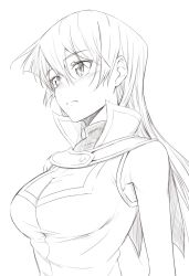 Rule 34 | 1girl, blush, breasts, closed mouth, commentary request, highres, large breasts, long hair, looking at viewer, monochrome, rourou ill, simple background, solo, tenjouin asuka, white background, yu-gi-oh!, yu-gi-oh! gx