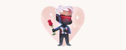 Rule 34 | 1boy, bad id, bad twitter id, blush, chibi, flower, full body, gloves, hand on own chest, heart, holding, holding flower, jacket, male focus, mask, mouth mask, overwatch, overwatch 1, rose, scar, short hair, simple background, soldier: 76 (overwatch), solid circle eyes, solo, sparkle, star (symbol), tinysnails, valentine, visor, white background, white hair
