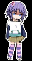 Rule 34 | 00s, 1girl, anger vein, angry, animated, animated gif, artist request, blue eyes, candy, chibi, female focus, food, lollipop, lowres, outline, plaid, purple hair, rosario+vampire, shirayuki mizore, short hair, skirt, solo, striped clothes, striped thighhighs, thigh strap, thighhighs, transparent background, white outline, zettai ryouiki