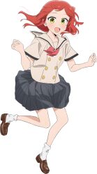 Rule 34 | 1girl, black skirt, bocchi the rock!, bow, bowtie, brown footwear, dot nose, foot up, full body, green eyes, hands up, kita ikuyo, loafers, long hair, looking at viewer, miniskirt, official art, open mouth, pleated skirt, red bow, red bowtie, red hair, school uniform, shoes, short sleeves, shuka high school uniform, skirt, smile, socks, solo, standing, standing on one leg, tachi-e, transparent background, white socks