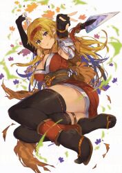 Rule 34 | 1girl, blonde hair, breasts, fingerless gloves, fire emblem, fire emblem: the binding blade, fire emblem heroes, gloves, igrene (fire emblem), kunai, large breasts, long hair, looking at viewer, mole, mole under eye, ninja, nintendo, solo, thighhighs, weapon, yellow eyes, yuuri (orz commushows)