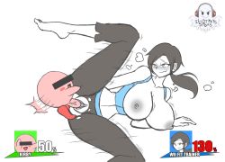 Rule 34 | breasts, breasts out, censored, clitoris, clothed sex, highres, huge breasts, identity censor, ilustretsspoks, kirby, kirby (series), monster, nintendo, nipples, pants, penis, pointless censoring, pussy, sex, spread legs, super smash bros., tagme, tank top, torn clothes, uncensored, urethra, vaginal, wii fit, wii fit trainer, wii fit trainer (female), yoga pants