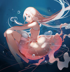 Rule 34 | 1girl, bad id, bad pixiv id, bare shoulders, barefoot, blue eyes, braid, bubble, dress, fen renlei, ia (vocaloid), jellyfish, long hair, looking at viewer, pink dress, pink hair, see-through, skirt, solo, submerged, underwater, very long hair, vocaloid, water