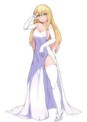 Rule 34 | + +, 1girl, bare shoulders, blonde hair, breasts, dress, gloves, large breasts, long dress, long hair, looking at viewer, shokuhou misaki, side slit, sikijou77o, sleeveless, sleeveless dress, smile, solo, thighhighs, toaru majutsu no index, white dress, white gloves, white thighhighs, yellow eyes