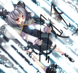 Rule 34 | 1girl, animal ears, bad id, bad pixiv id, basket, danmaku, fangs, female focus, glowing, grey hair, highres, jewelry, mikazuki sara, mouse (animal), mouse ears, mouse tail, nazrin, pendant, red eyes, short hair, solo, tail, touhou