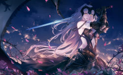 Rule 34 | 1girl, absurdres, armor, armored dress, arms up, attack, banner, bare shoulders, black armor, black cape, black dress, black gloves, blurry, breasts, cape, chain, clothing cutout, cloud, collarbone, depth of field, dress, elbow gloves, evening, falling petals, fate/grand order, fate (series), faulds, floating hair, fringe trim, from below, fur-trimmed gloves, fur trim, gloves, grey hair, grin, harng1239, headpiece, highres, holding, holding sword, holding weapon, jeanne d&#039;arc (fate), jeanne d&#039;arc alter (avenger) (fate), jeanne d&#039;arc alter (avenger) (third ascension) (fate), jeanne d&#039;arc alter (fate), long hair, looking at viewer, looking down, navel cutout, pale skin, petals, sky, small breasts, smile, smirk, solo, standing, strapless, strapless dress, sword, thorns, two-handed, vambraces, very long hair, waist cape, weapon, wind, yellow eyes