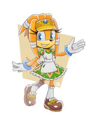 Rule 34 | 1girl, alternate costume, apron, blue eyes, brown footwear, cylent nite, full body, furry, furry female, gloves, looking at viewer, signature, smile, solo, sonic (series), sonic adventure, tail, tikal the echidna, visor cap, white apron, white gloves