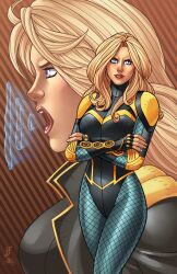 Rule 34 | absurdres, black canary, blonde hair, blue eyes, crossed arms, dc comics, highres, jamiefayx, non-web source, swimsuit