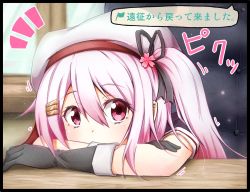 Rule 34 | 10s, 1girl, beret, chair, desk, giorgio claes, gloves, harusame (kancolle), hat, kantai collection, pink eyes, pink hair, school uniform, serafuku, side ponytail, solo