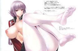 Rule 34 | 1girl, absurdres, black skirt, braid, breasts, cameltoe, closed mouth, expressionless, fate/grand order, fate (series), feet, florence nightingale (fate), gloves, highres, large breasts, legs, legs up, long hair, looking at viewer, nipples, no bra, no shoes, open clothes, open shirt, pantyhose, red eyes, ruton-niki, scan, shirt, silver hair, simple background, skirt, soles, solo, toes, uniform, white background, white gloves, white pantyhose