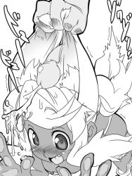 Rule 34 | 1girl, against glass, animal ears, blush, cum, dark skin, ear insertion, ear sex, earjob, ejaculation, extra ears, facial, grabbing another&#039;s ear, greyscale, hand on another&#039;s ear, liru, magical sigepon, monochrome, penis, renkin san-kyuu magical pokaan, solo focus, studio sige, tail, text focus, uncensored, wolf ears, wolf tail