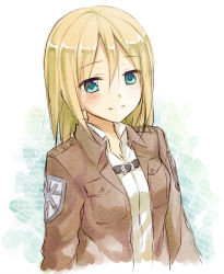 1girl ayamisiro blonde_hair female_focus hair_between_eyes highres krista_lenz shingeki_no_kyojin short_hair smile solo