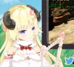 Rule 34 | angry, animated, asian, blonde hair, blue eyes, dress, harp, hololive, horns, instrument, japanese (nationality), sheep girl, solo, sound, tagme, tsunomaki watame, video, virtual youtuber