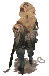 Rule 34 | 1boy, animification, assault rifle, beige scarf, from above, from behind, gun, heart, highres, holding, holding gun, holding weapon, male focus, r-101c carbine, radio antenna, rifle, science fiction, solo, standing, tajima (minagawa), titanfall, titanfall (series), weapon, white background