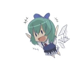 Rule 34 | 1girl, chibi, cirno, dress, embodiment of scarlet devil, female focus, flying, hair ribbon, lowres, ribbon, short hair, simple background, solo, touhou, white background, wings, yoshioka yoshiko, | |