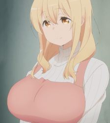 Rule 34 | 10s, 1girl, blonde hair, breasts, female focus, highres, huge breasts, long hair, screencap, smile, solo, stitched, sunohara ayaka, sunoharasou no kanrinin-san, third-party edit, upper body