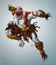 Rule 34 | crossover, fusion, god of war, kratos (god of war), marvel, no humans, pteruges, spider-man (series), venom (marvel)