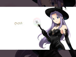 Rule 34 | 00s, 1girl, bare shoulders, black gloves, blue eyes, braid, breasts, choker, cleavage, dress, elbow gloves, fate/stay night, fate (series), gloves, glowing, hat, jewelry, lace, lace-trimmed gloves, lace trim, letterboxed, lipstick, long hair, makeup, medea (fate), necklace, pendant, pointy ears, purple hair, see-through, side braid, smile, solo, takenashi eri, very long hair, wallpaper, wand, witch, witch hat, zoom layer