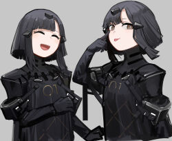 Rule 34 | 1girl, anna (girls&#039; frontline), black dress, black hair, brown eyes, closed eyes, dress, girls&#039; frontline, hair ornament, highres, multiple views, nyto (girls&#039; frontline), open mouth, rampart1028, short hair, smile, teeth, tongue, tongue out, upper body, upper teeth only