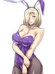 Rule 34 | 10s, 1girl, black beat, blonde hair, blue eyes, breasts, playboy bunny, cleavage, hair over one eye, large breasts, majestic prince, pantyhose, short hair, solo, suzukaze rin, wrist cuffs