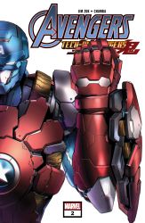 Rule 34 | 1boy, absurdres, armor, avengers: tech on, avengers (series), captain america, clenched hand, comic cover, copyright name, cover, cover page, glowing, glowing eye, highres, logo, looking at viewer, marvel, official art, power armor, science fiction, shimizu eiichi, solo, upper body, white background, white eyes