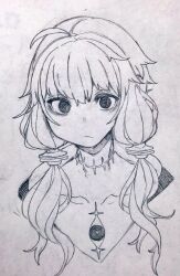 Rule 34 | 1girl, ahoge, closed mouth, collarbone, commentary request, cropped shoulders, empty eyes, expressionless, graphite (medium), greyscale, highres, hood, hood down, looking at viewer, monochrome, scar, scar on neck, short hair with long locks, simple background, solo, third eye on chest, toriniku29, traditional media, vocaloid, voiceroid, wide-eyed, yuzuki yukari