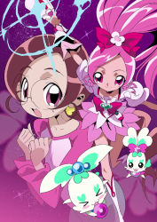 Rule 34 | 10s, 1girl, boots, bow, chypre (heartcatch precure!), coffret (heartcatch precure!), cure blossom, dual persona, glasses, hanasaki tsubomi, heartcatch precure!, long hair, magical girl, open mouth, pink bow, pink eyes, pink hair, pink skirt, pink theme, ponytail, precure, skirt, smile, very long hair, white legwear