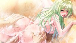 Rule 34 | 1girl, ahegao, bath, blue eyes, blush, breasts, censored, doggystyle, from behind, game cg, green hair, kamei, kanami, large breasts, long hair, mixed-sex bathing, mizushima oonari, mosaic censoring, nude, penis, pussy, saliva, sex, sex from behind, shared bathing, silicon magic, soap, solo focus, theta (silicon magic), tongue, vaginal, wet