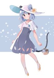Rule 34 | 1girl, akagashi hagane, animal ears, bare legs, basket, black dress, blush, closed mouth, dress, ears through headwear, full body, hat, jewelry, looking at viewer, mouse (animal), mouse ears, mouse girl, mouse tail, nazrin, necklace, orange footwear, red eyes, short hair, short sleeves, silver hair, solo, standing, sun hat, tail, touhou, two-tone background, white hat
