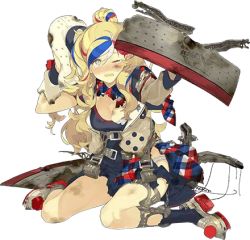 Rule 34 | 10s, 1girl, akira (kadokawa), beret, black skirt, black socks, blonde hair, blue eyes, blue hair, blush, breasts, buttons, cleavage, closed mouth, commandant teste (kancolle), crane (machine), damaged, double-breasted, full body, hair ornament, hairclip, hat, jacket, kantai collection, kneeling, long hair, long sleeves, looking away, looking to the side, lowres, machinery, matching hair/eyes, medium breasts, multicolored hair, official art, one eye closed, panties, plaid, plaid scarf, red hair, sailor collar, scarf, shoes, skirt, socks, solo, streaked hair, swept bangs, tears, torn clothes, transparent background, underwear, white hair, white hat, white jacket, white panties, wince