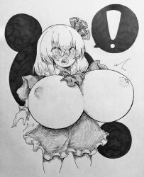 Rule 34 | 1girl, breasts, greyscale, huge breasts, large breasts, monochrome, non-web source, ribbon, rimota12, rumia, touhou