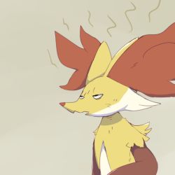 Rule 34 | 1other, animal ear fluff, animal ears, animal nose, black eyes, body fur, boke-chan, creatures (company), delphox, fox ears, furry, game freak, gen 6 pokemon, green background, looking up, lowres, multicolored fur, nintendo, open mouth, other focus, pokemon, pokemon (creature), red fur, rolling eyes, simple background, sketch, snout, solo, standing, upper body, wavy mouth, white fur, yellow fur